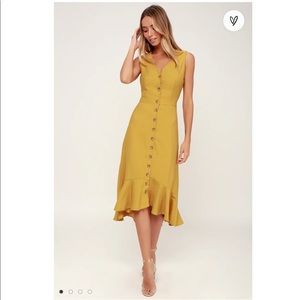 Lulus When We First Met Yellow Button Front Dress